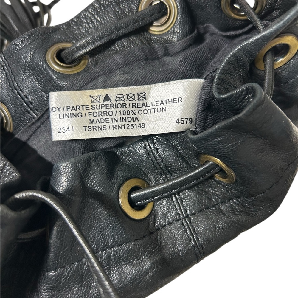 TopShop Real Leather Bucket Crossbody Bag with Tassels Grayish Black Color - Picture 8 of 8